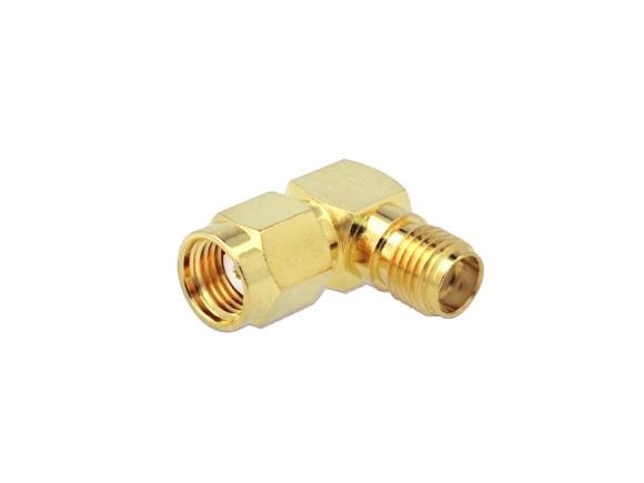 SMA female -> RP-SMA male coax adapter right angle